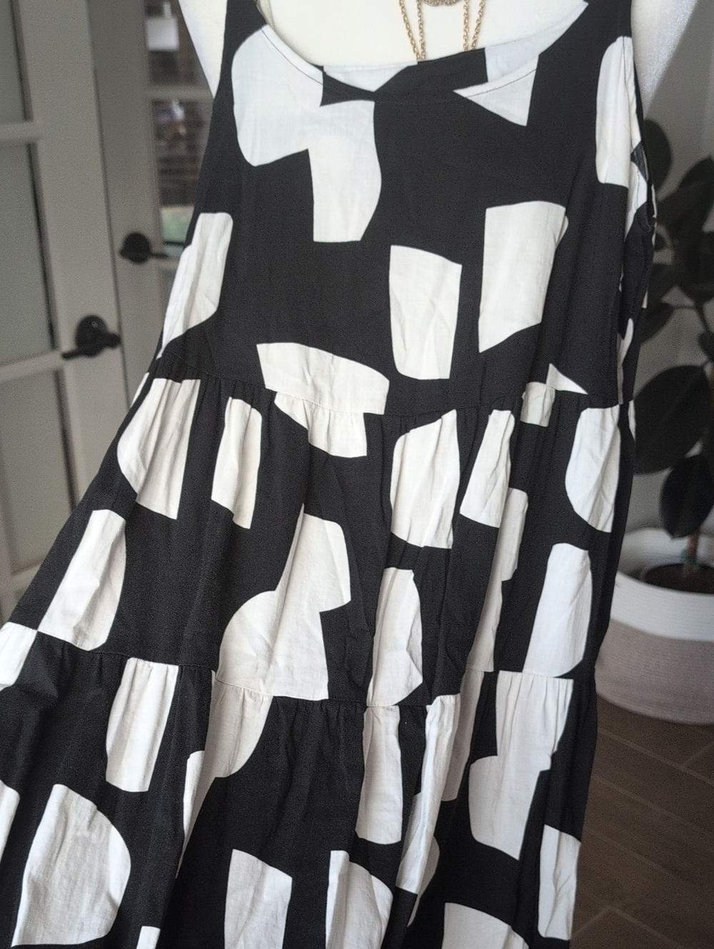 Yes No Black & White Geometric Maxi Summer Sun Dress Small - Picture 5 of 8